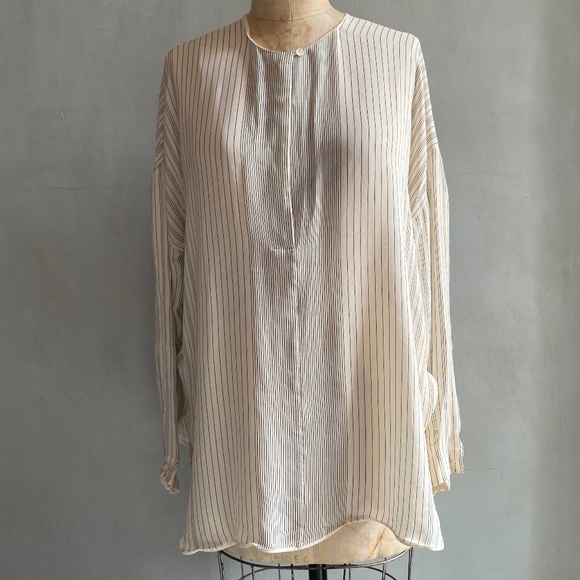 Vince Cream w/Black Variegated Stripes Tunic Blouse, Size Medium - Picture 1 of 8